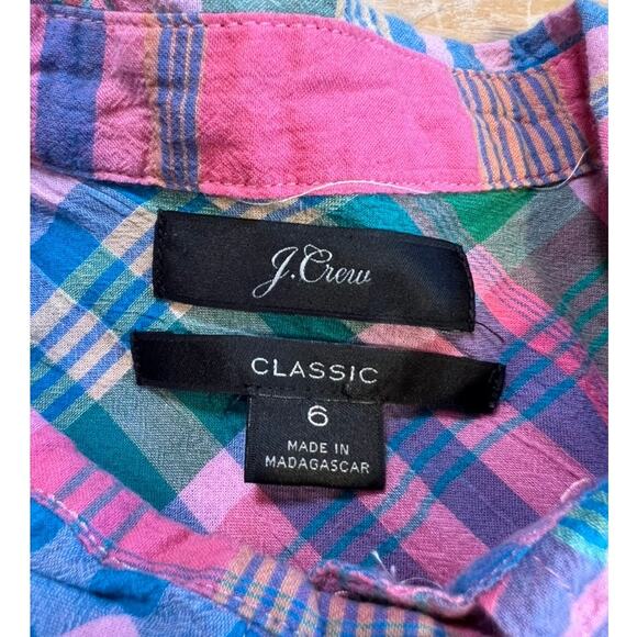 J. Crew Madras Plaid Button Up Long Sleeve Blouse Top Shirt Sz 6 Pink Preppy FUN - Picture 3 of 8